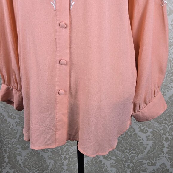 Bob Mackie Wearable Art Size Medium Peach 100% Silk Blouse with Eyelet Cutouts - Picture 5 of 14